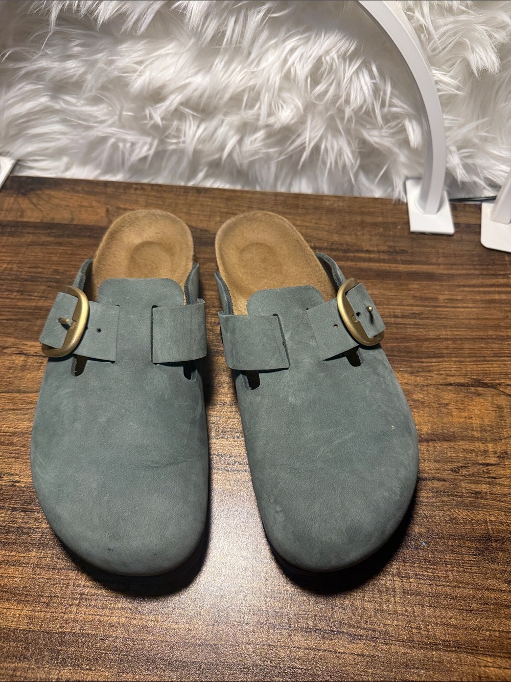 Birkenstock Women's Slip-On Clog in Sage Green with Gold Buckle